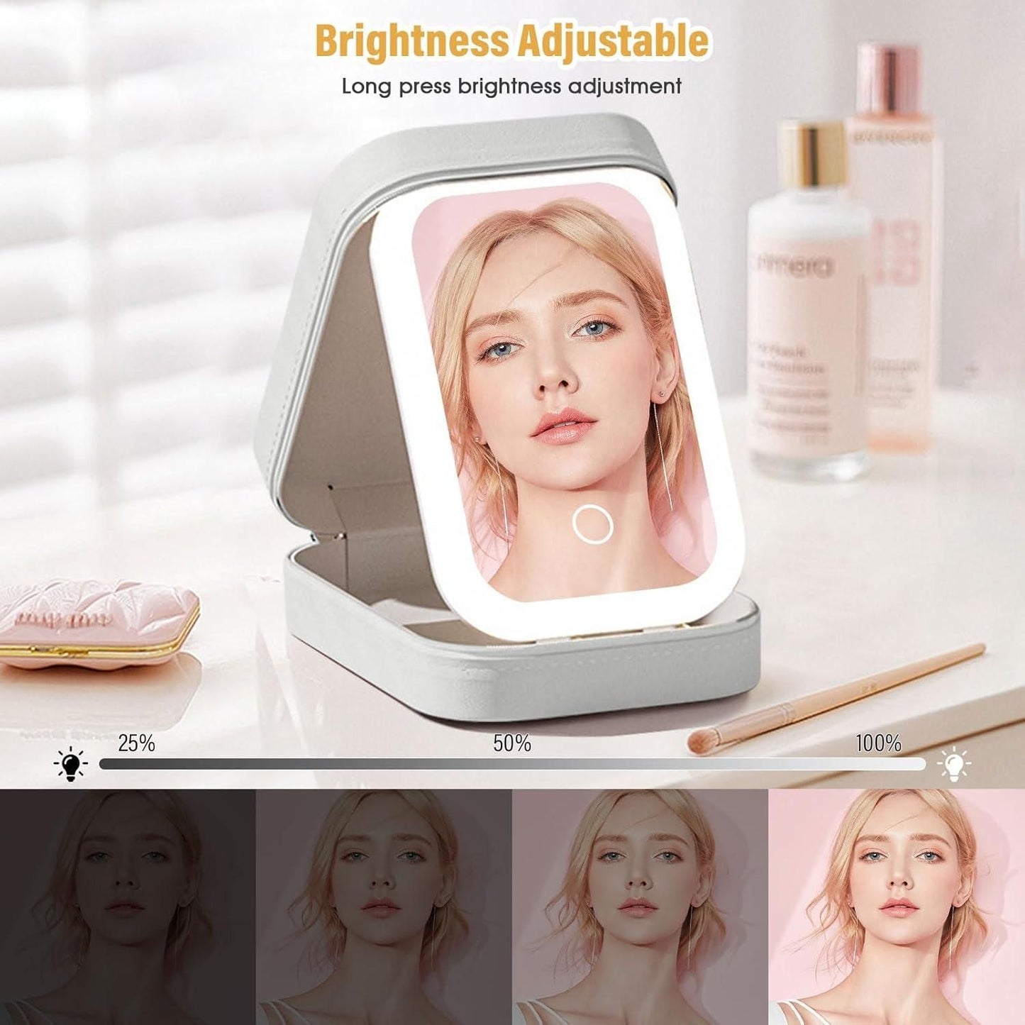 Glamora vanity Kit – Premium makeup Box with Glowing LED Mirror By BRANDSTORM