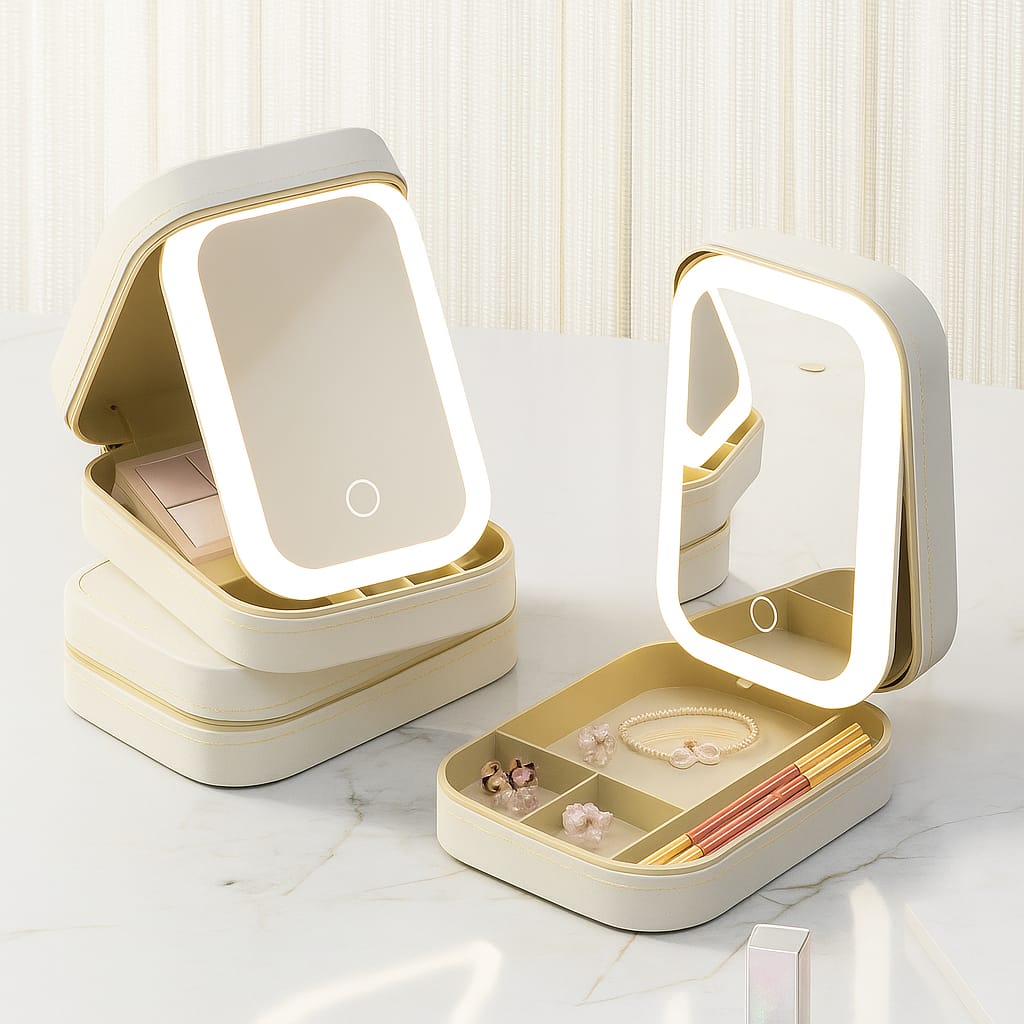 Glamora vanity Kit – Premium makeup Box with Glowing LED Mirror By BRANDSTORM
