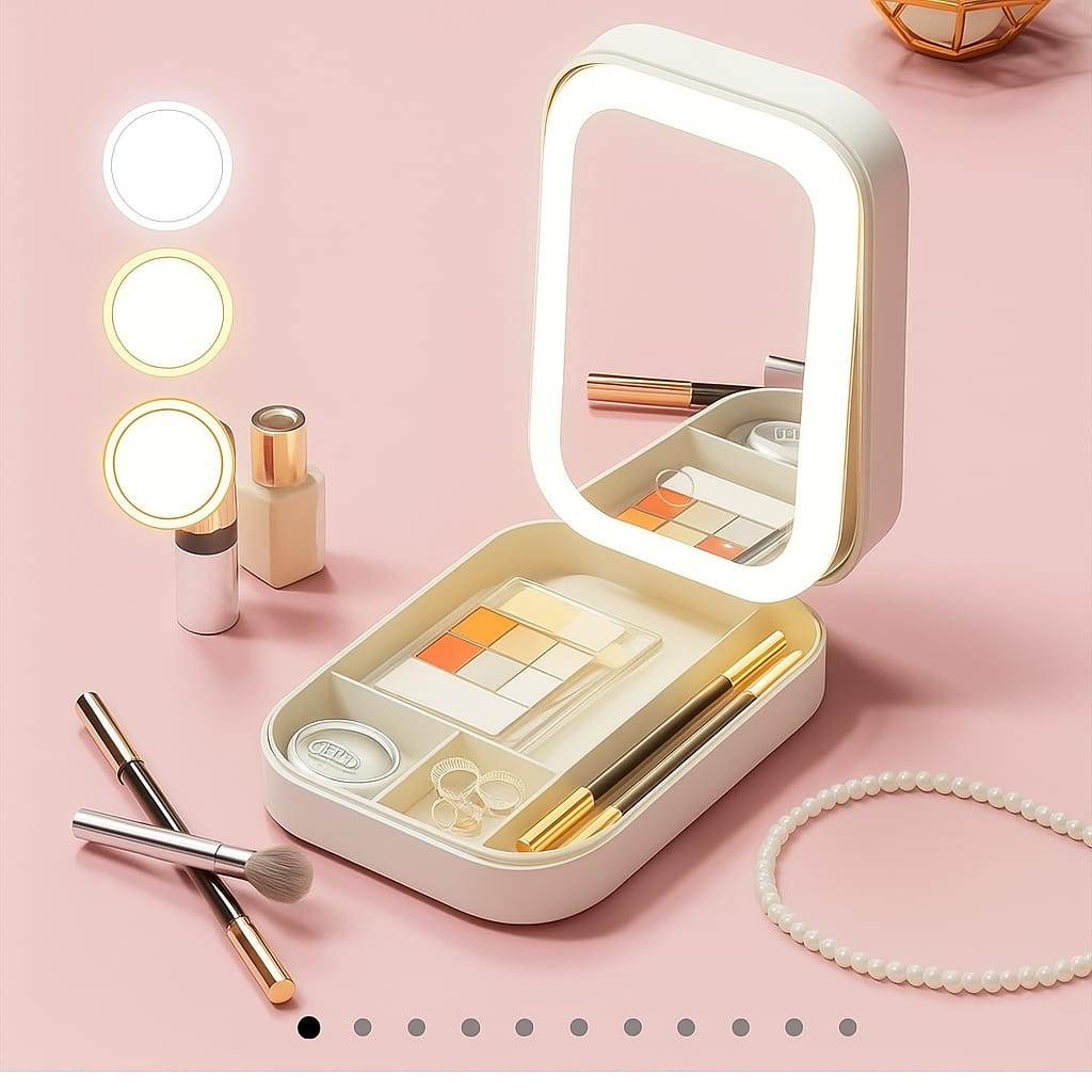 Glamora vanity Kit – Premium makeup Box with Glowing LED Mirror By BRANDSTORM