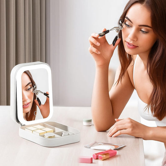 Glamora vanity Kit – Premium makeup Box with Glowing LED Mirror By BRANDSTORM
